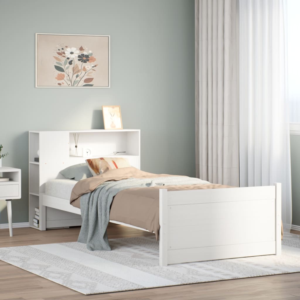 Bookcase Bed without Mattress White 90x190cm Single Solid Wood Pine