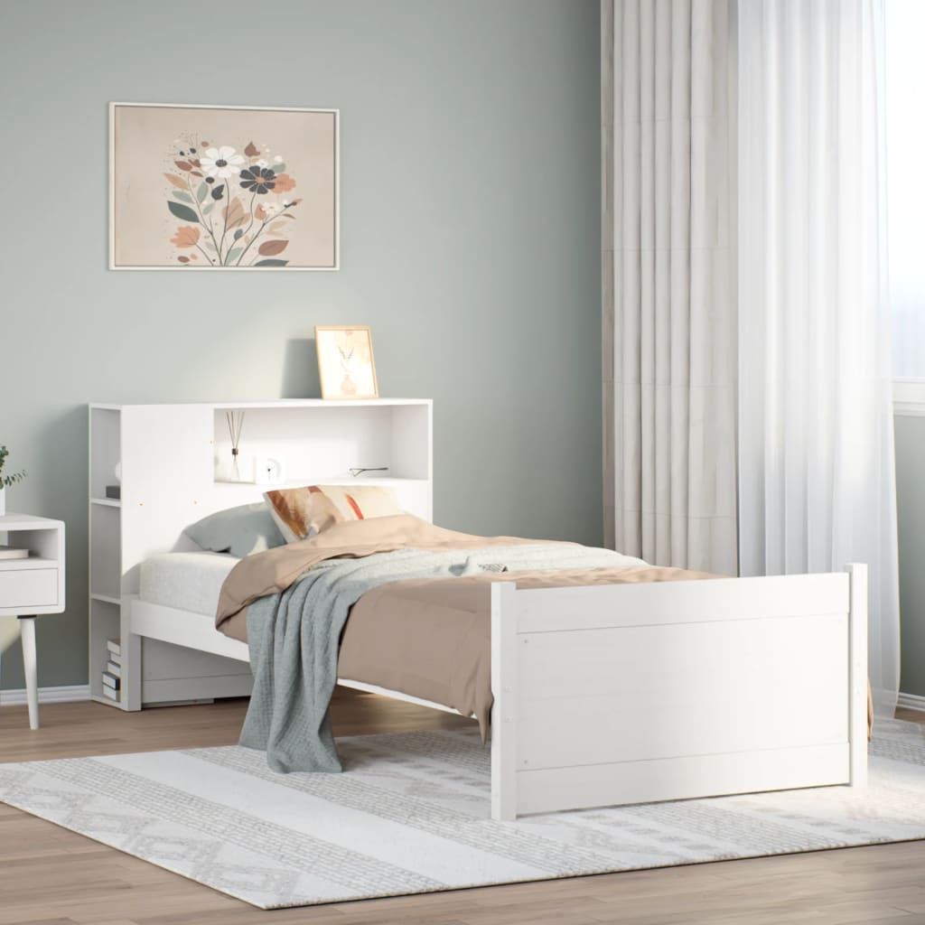 Bookcase Bed without Mattress White 90x200cm Solid Wood Pine