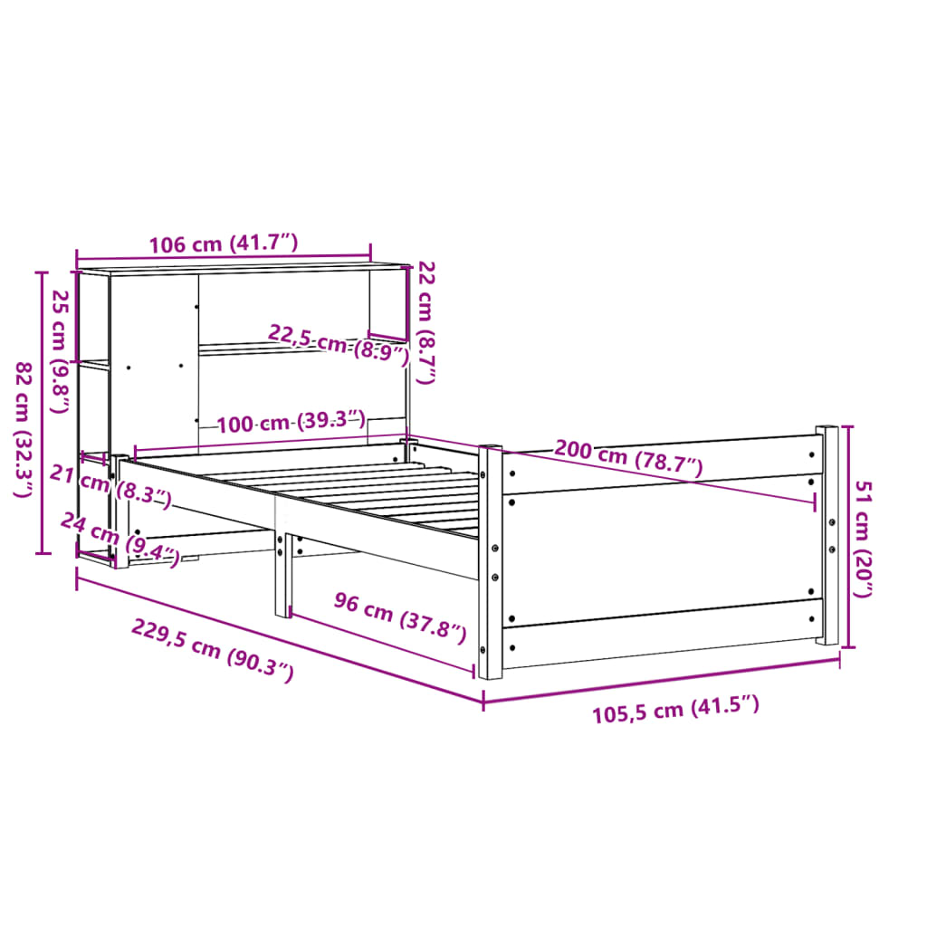Bookcase Bed without Mattress 100x200cm Solid Wood Pine