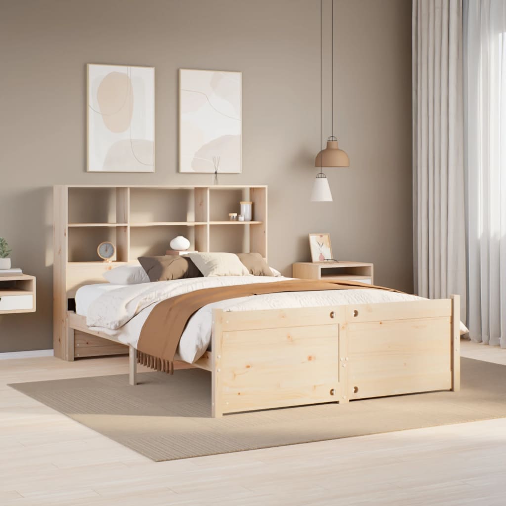 Bookcase Bed without Mattress 150x200 cm King Size Solid Wood Pine