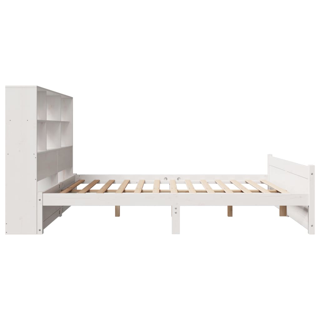 Bookcase Bed without Mattress White 160x200cm Solid Wood Pine
