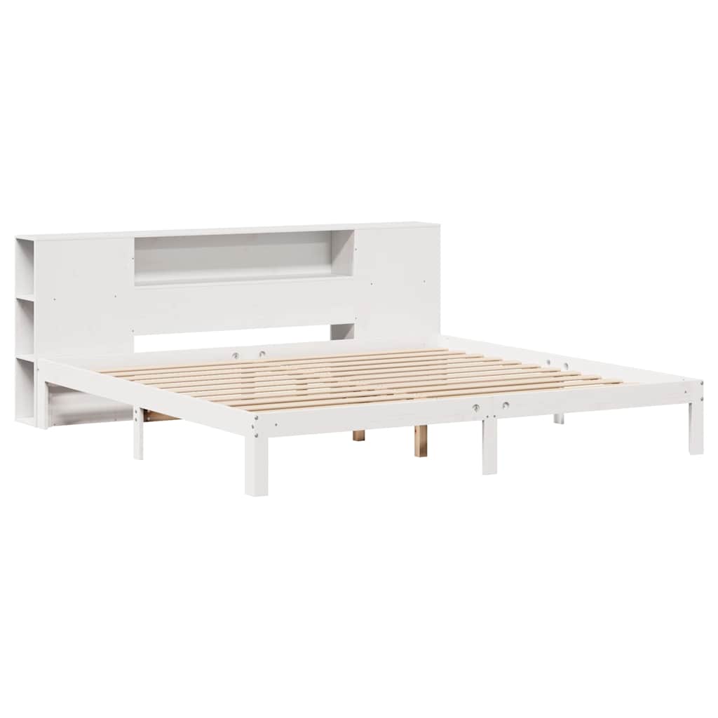 Bookcase Bed without Mattress White 180x200 cm Super King Solid Wood Pine
