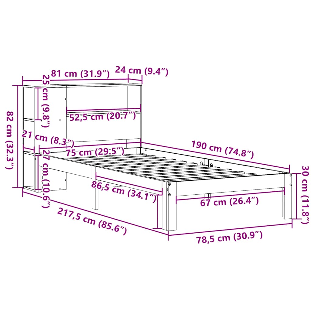 Bookcase Bed without Mattress Wax Brown 75x190 cm Small Single Solid Wood Pine