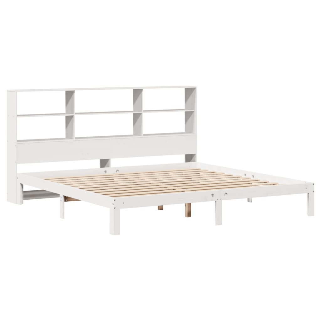 Bookcase Bed without Mattress White 180x200 cm Super King Solid Wood Pine