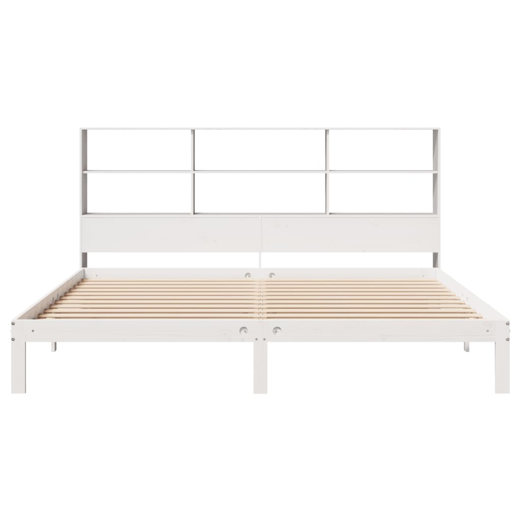 Bookcase Bed without Mattress White 180x200 cm Super King Solid Wood Pine