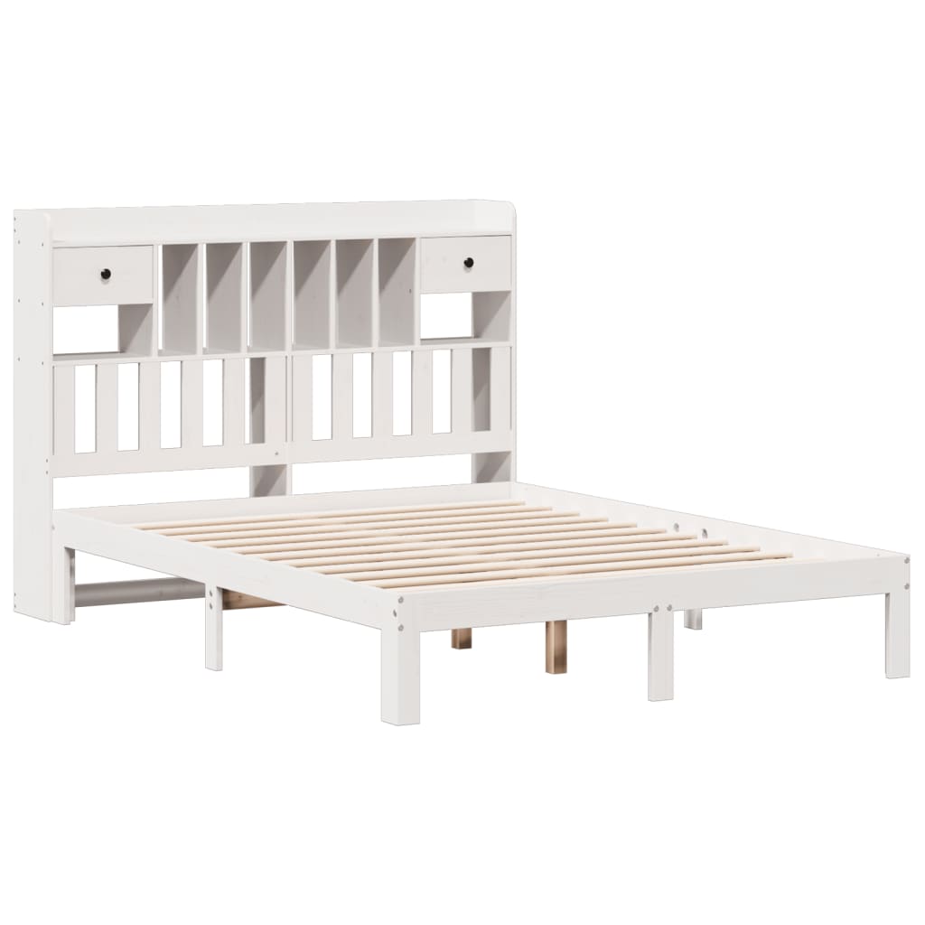 Bookcase Bed without Mattress White 140x200cm Solid Wood Pine