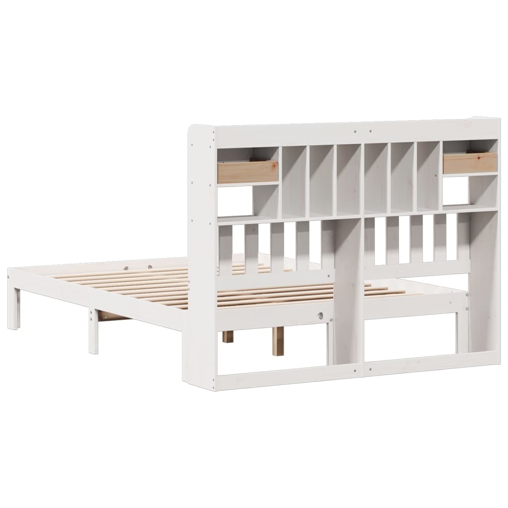 Bookcase Bed without Mattress White 160x200cm Solid Wood Pine