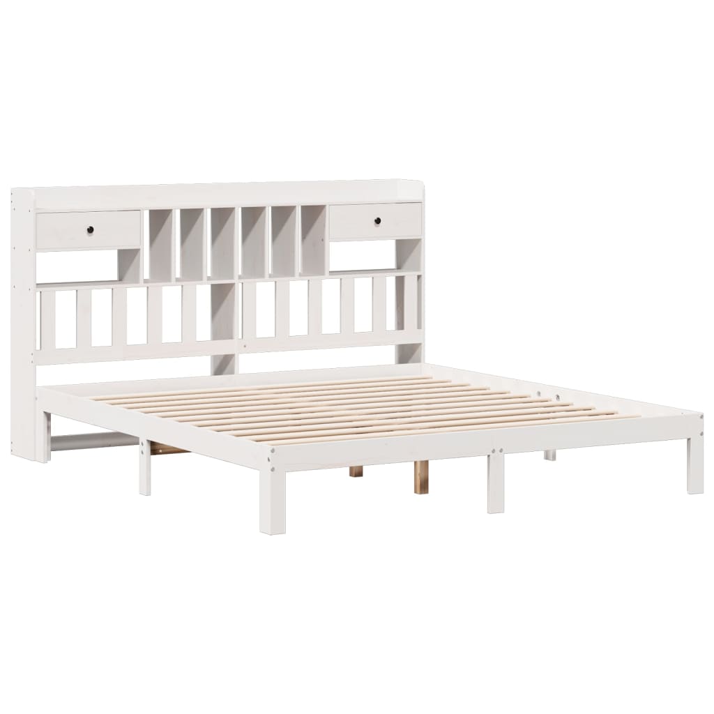 Bookcase Bed without Mattress White 180x200cm Solid Wood Pine