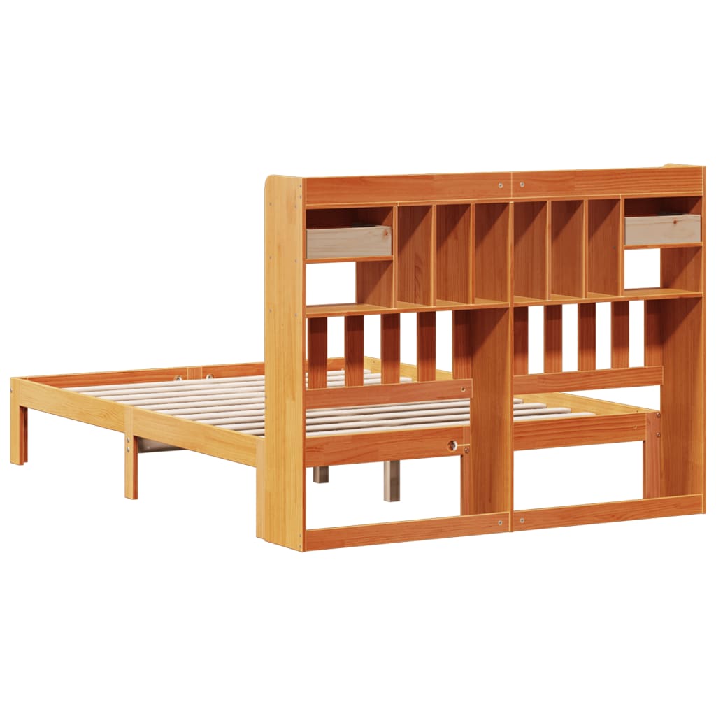 Bookcase Bed without Mattress Wax Brown 135x190cm Solid Wood Pine
