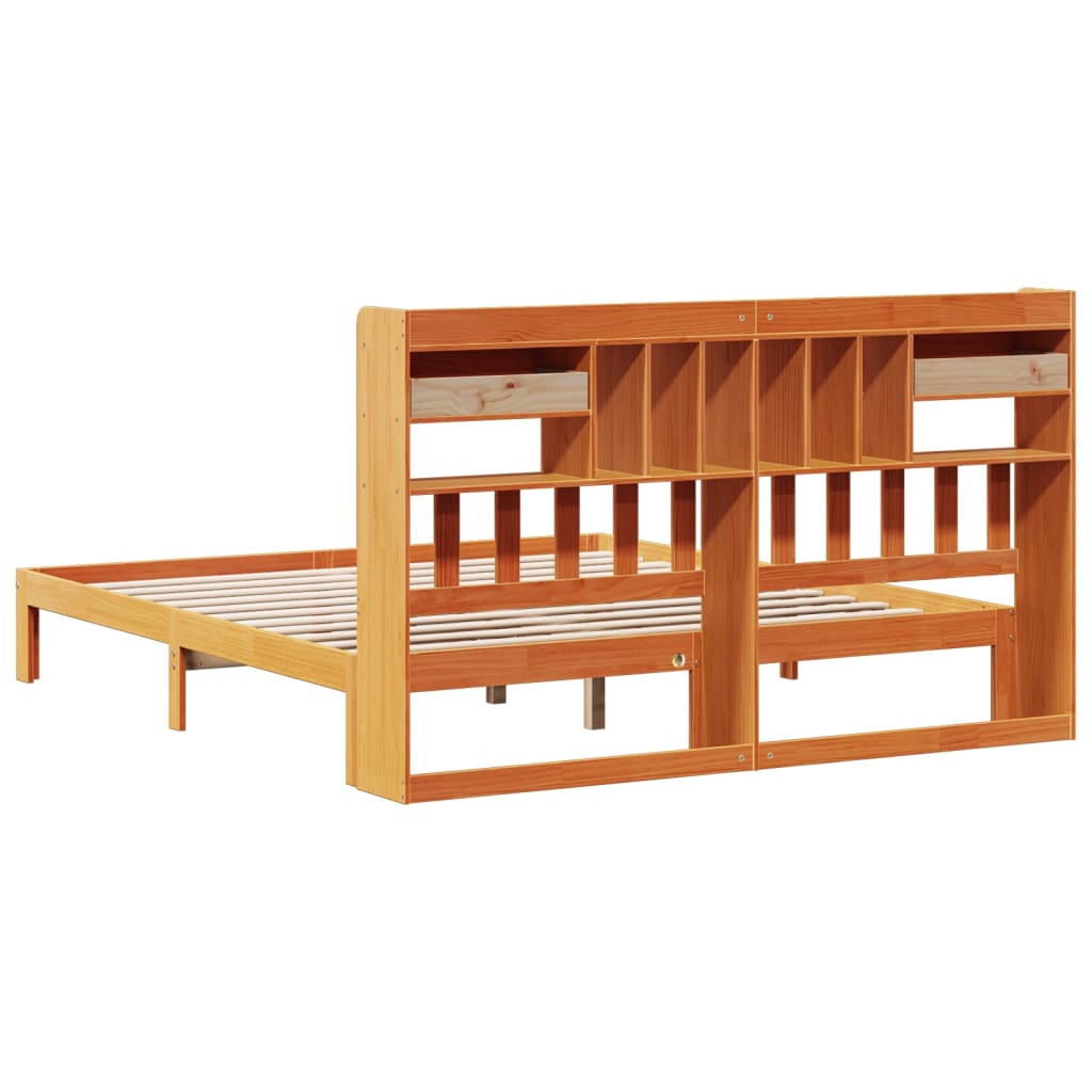 Bookcase Bed without Mattress Wax Brown 180x200cm Solid Wood Pine