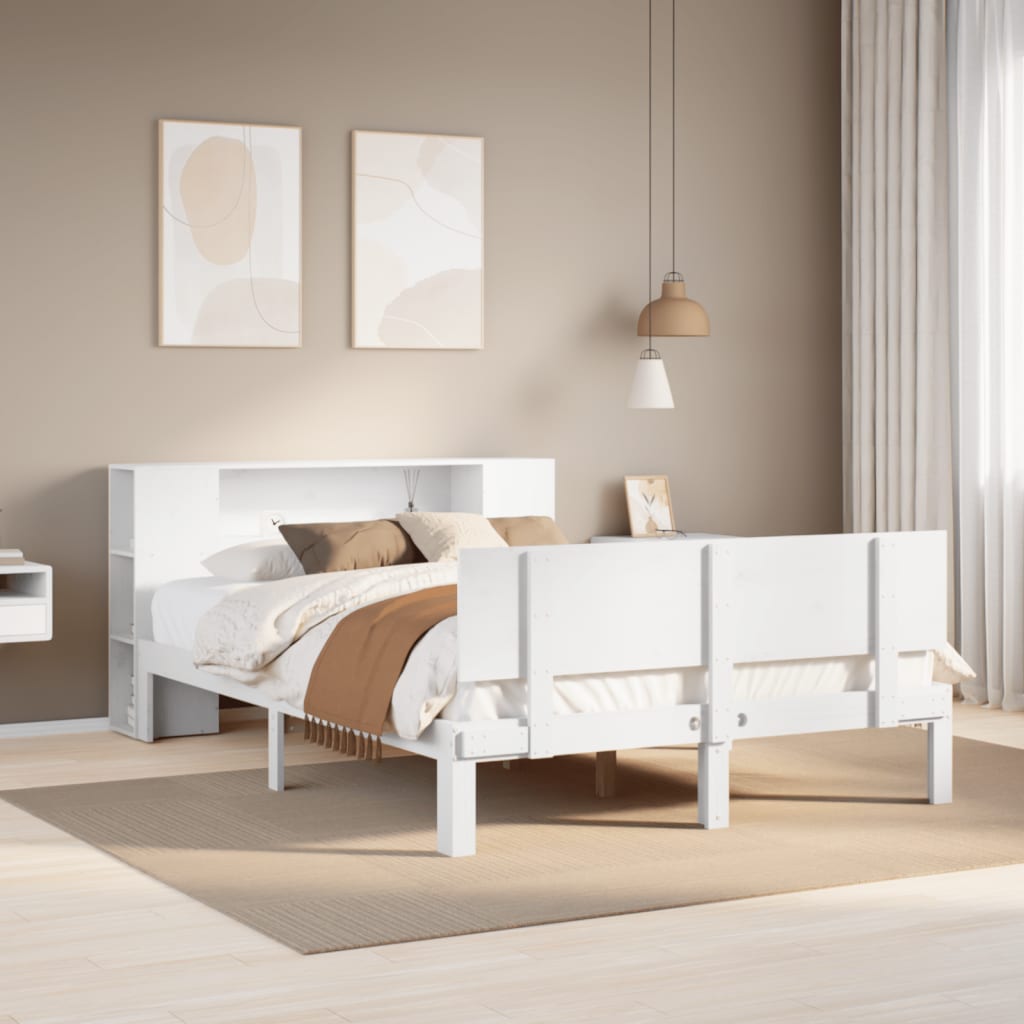 Bookcase Bed without Mattress White 140x190cm Solid Wood Pine