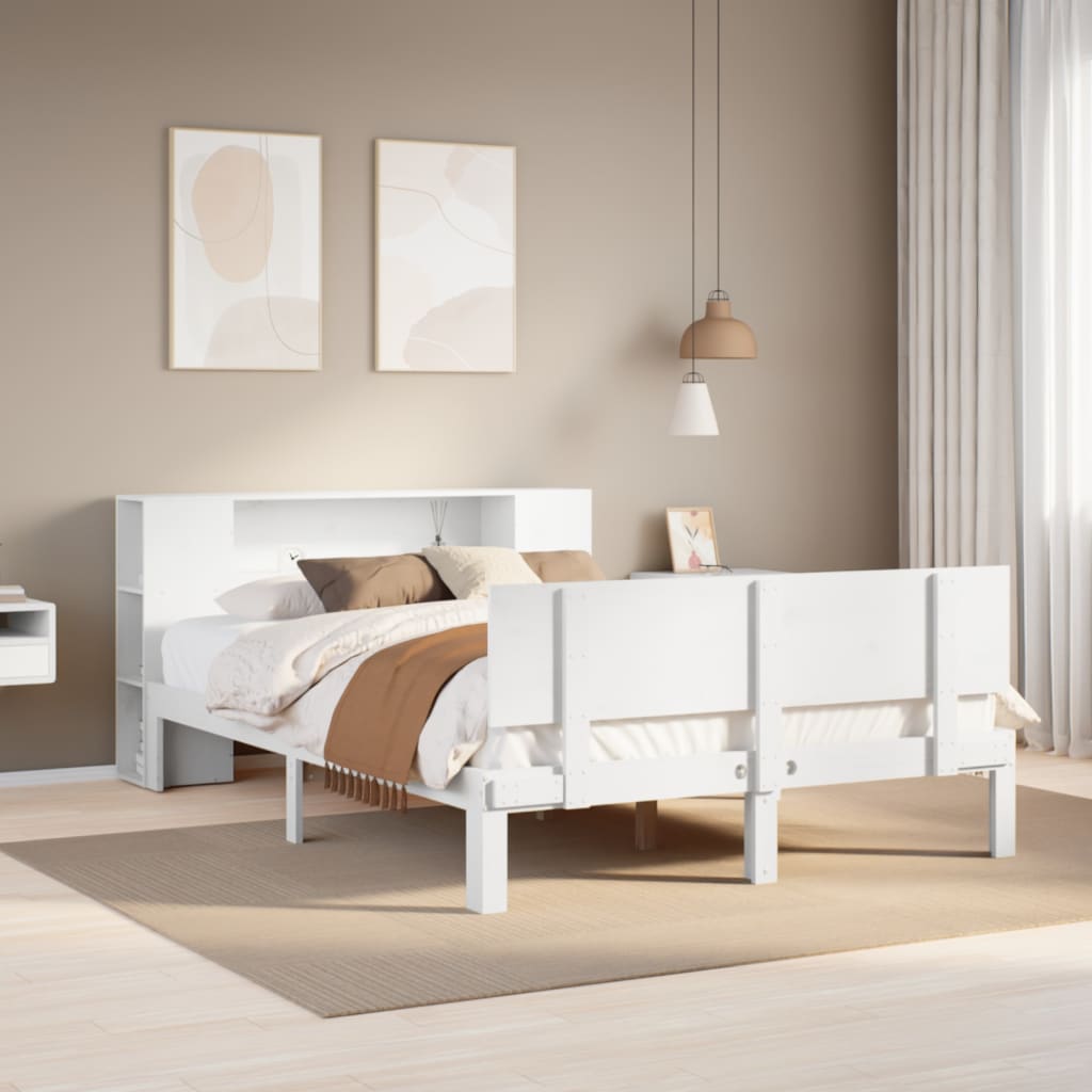 Bookcase Bed without Mattress White 120x200cm Solid Wood Pine