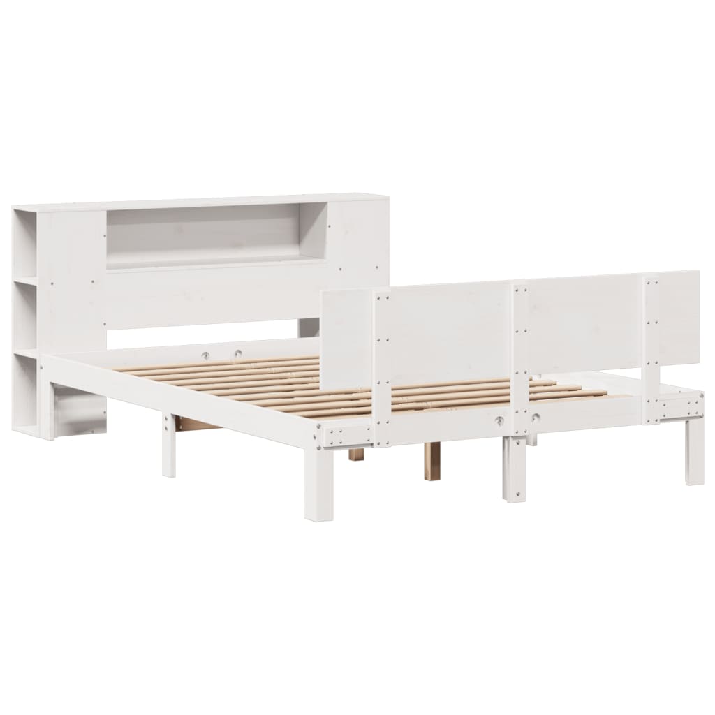 Bookcase Bed without Mattress White 140x200cm Solid Wood Pine