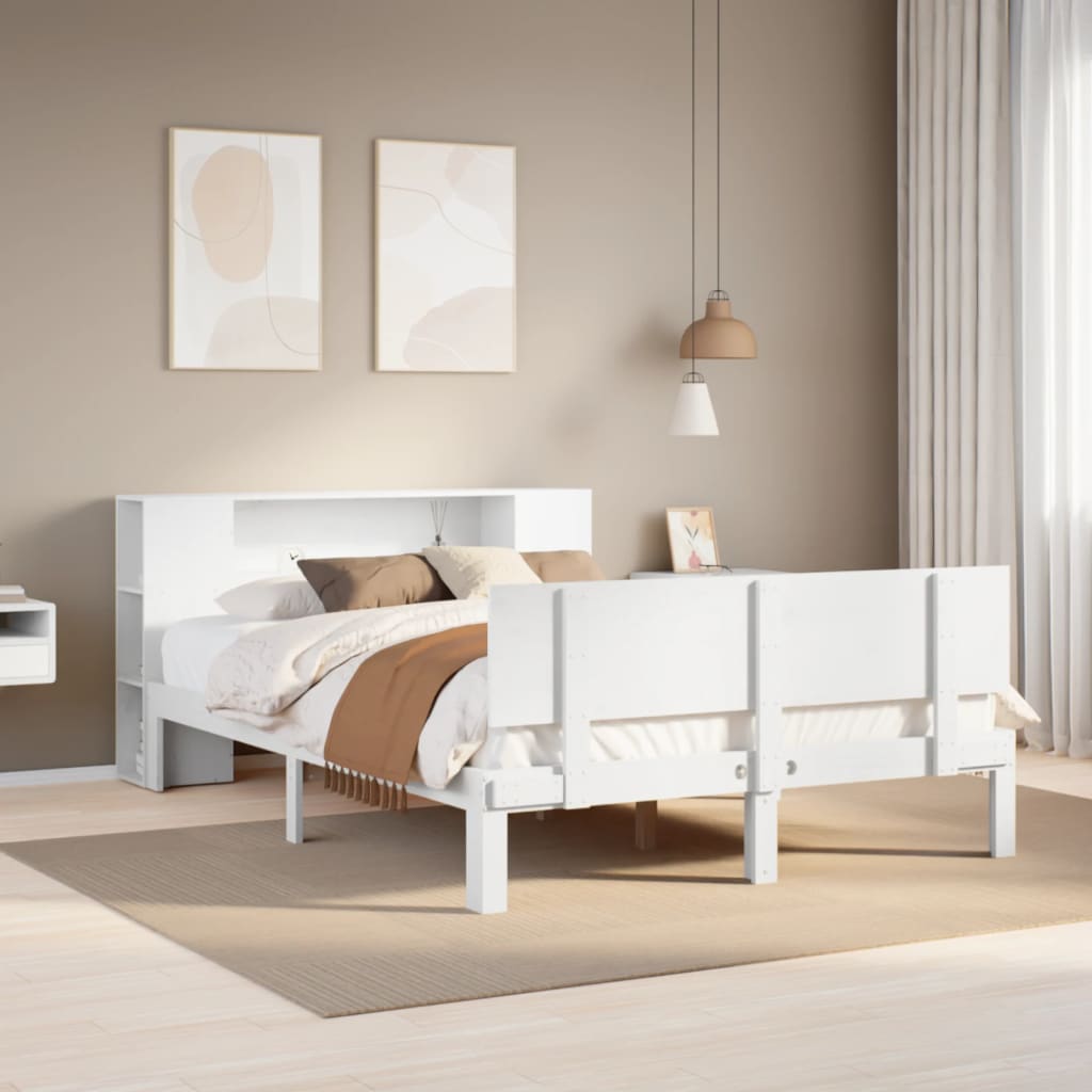 Bookcase Bed without Mattress White 140x200cm Solid Wood Pine