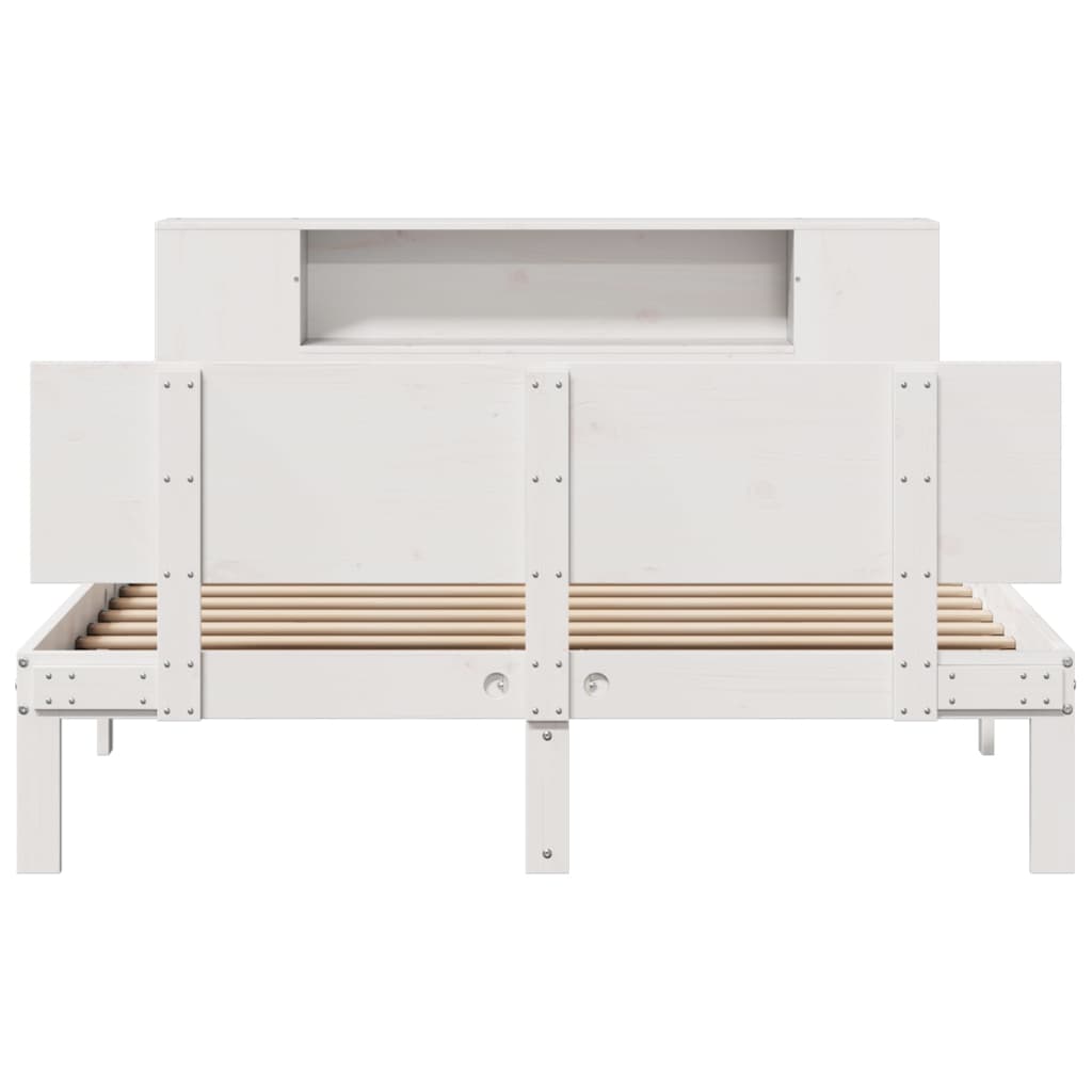 Bookcase Bed without Mattress White 150x200 cm King Size Solid Wood Pine