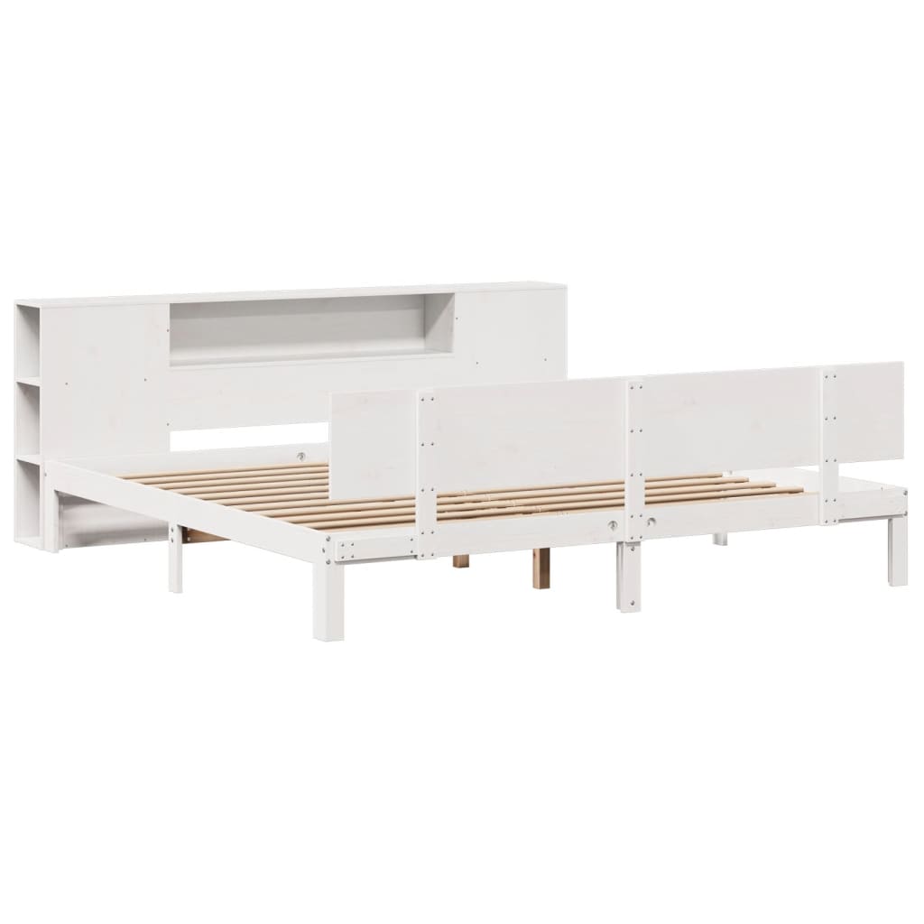 Bookcase Bed without Mattress White 200x200cm Solid Wood Pine