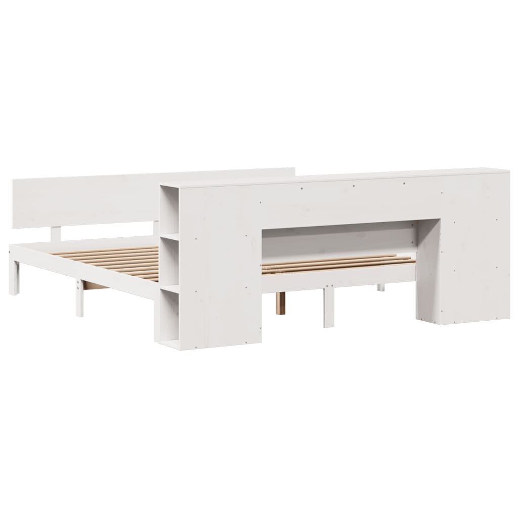 Bookcase Bed without Mattress White 200x200cm Solid Wood Pine