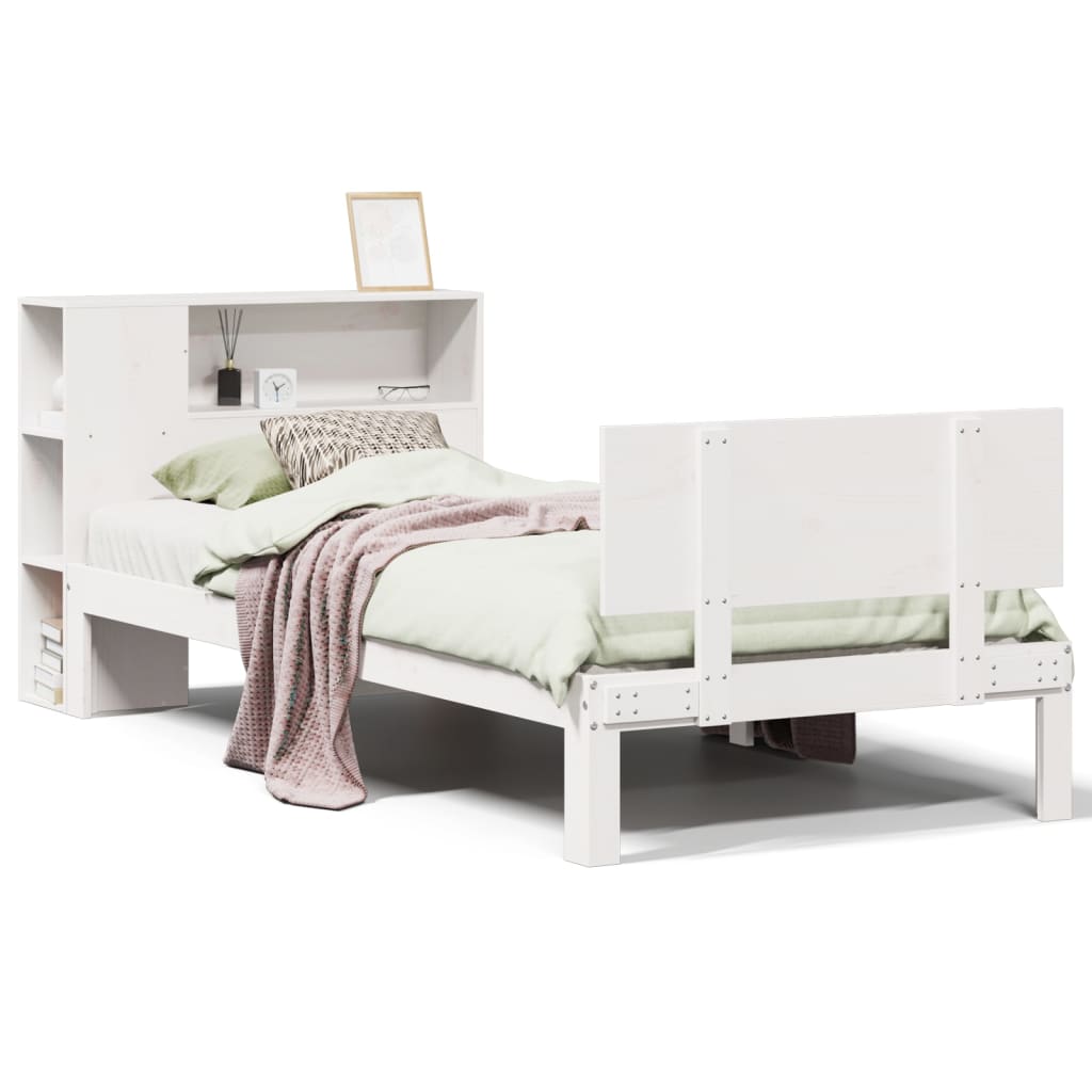 Bookcase Bed without Mattress White 90x200cm Solid Wood Pine