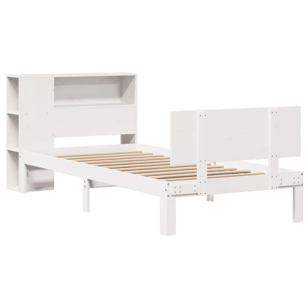 Bookcase Bed without Mattress White 90x200cm Solid Wood Pine