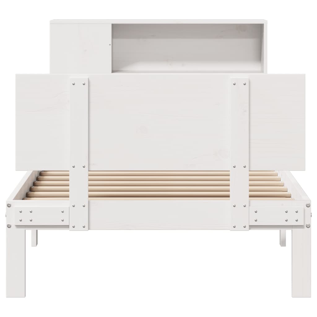 Bookcase Bed without Mattress White 90x200cm Solid Wood Pine