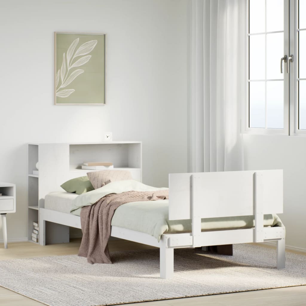 Bookcase Bed without Mattress White 90x200cm Solid Wood Pine