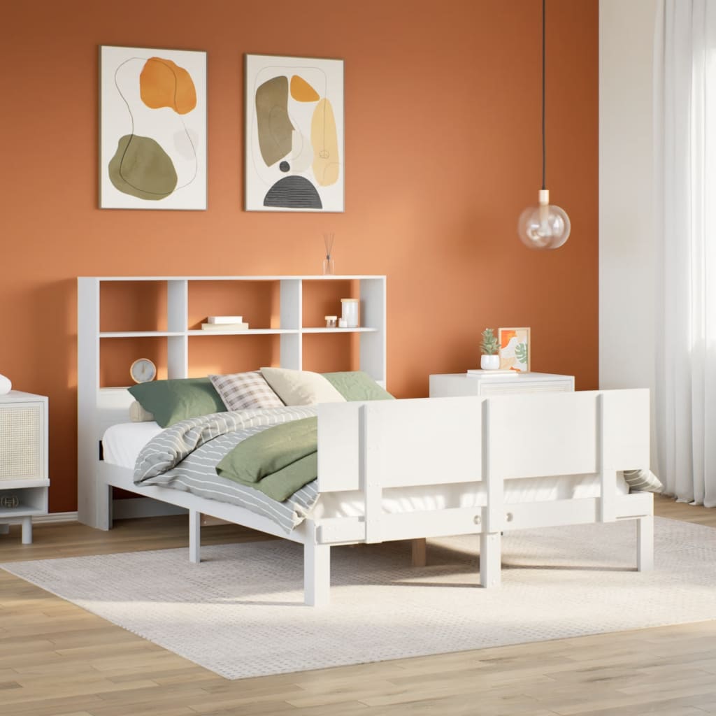 Bookcase Bed without Mattress White 160x200cm Solid Wood Pine