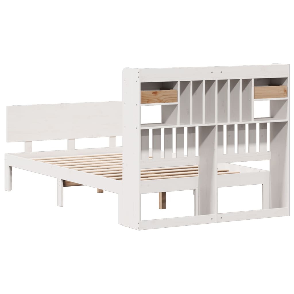 Bookcase Bed without Mattress White 135x190 cm Double Solid Wood Pine
