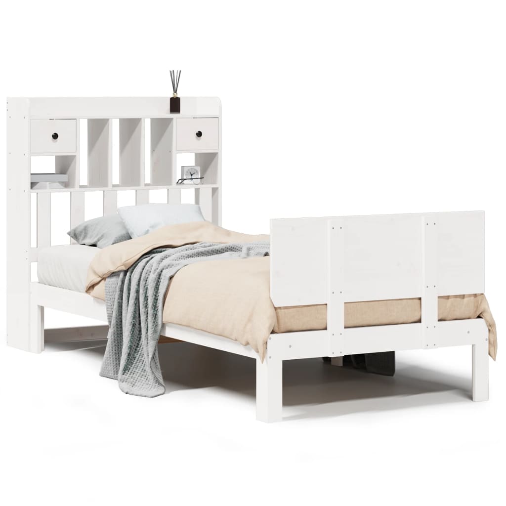 Bookcase Bed without Mattress White 90x200cm Solid Wood Pine