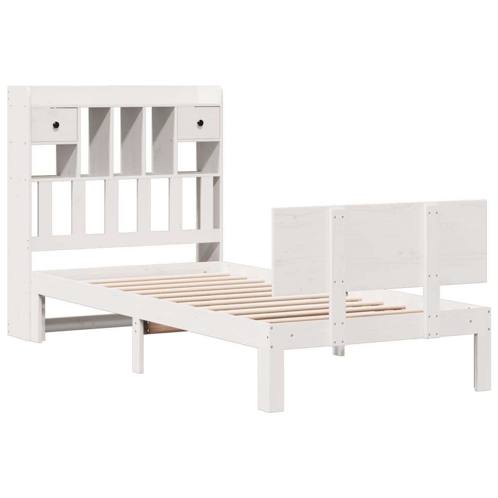 Bookcase Bed without Mattress White 90x200cm Solid Wood Pine