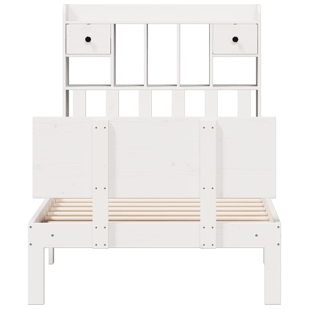 Bookcase Bed without Mattress White 90x200cm Solid Wood Pine