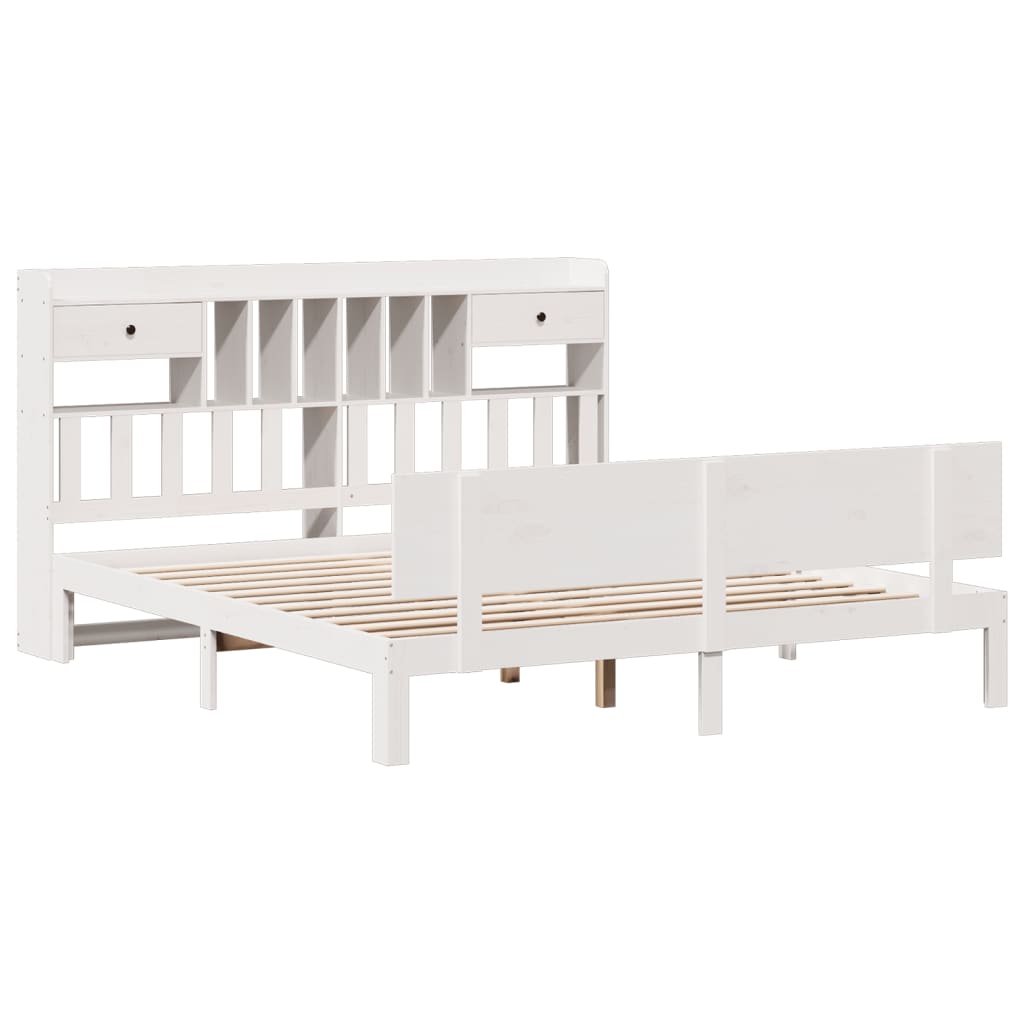 Bookcase Bed without Mattress White 180x200 cm Super King Solid Wood Pine