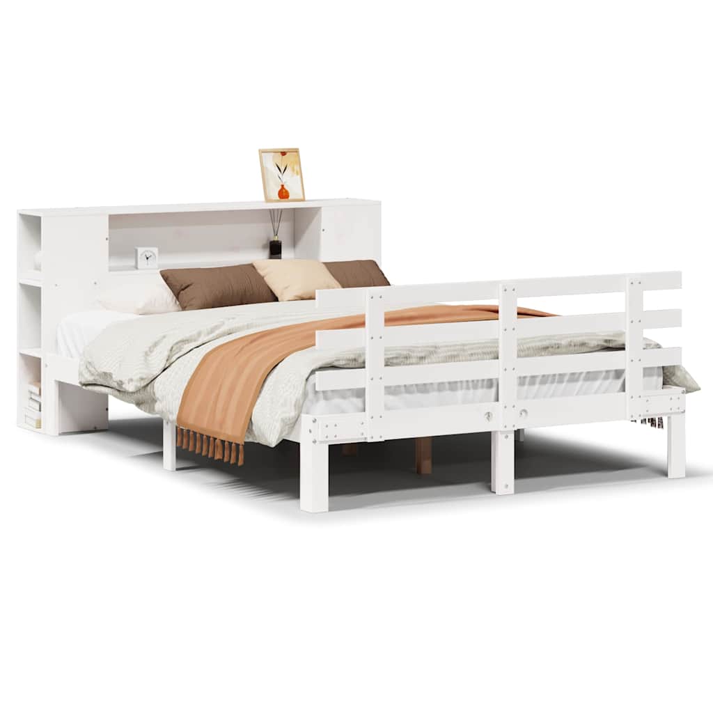 Bookcase Bed without Mattress White 135x190 cm Double Solid Wood Pine