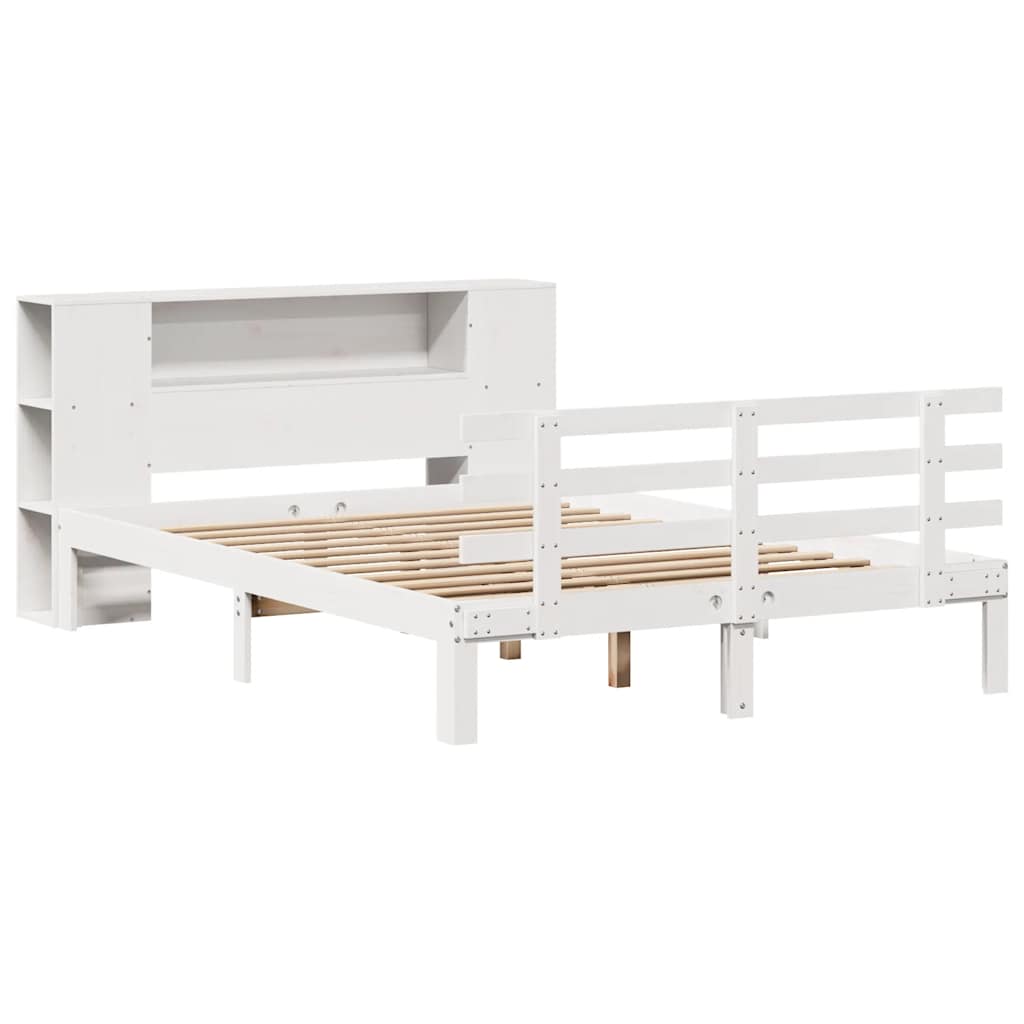 Bookcase Bed without Mattress White 135x190 cm Double Solid Wood Pine