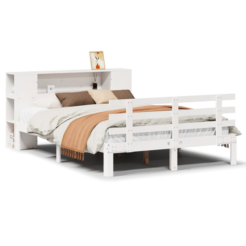Bookcase Bed without Mattress White 150x200 cm King Size Solid Wood Pine
