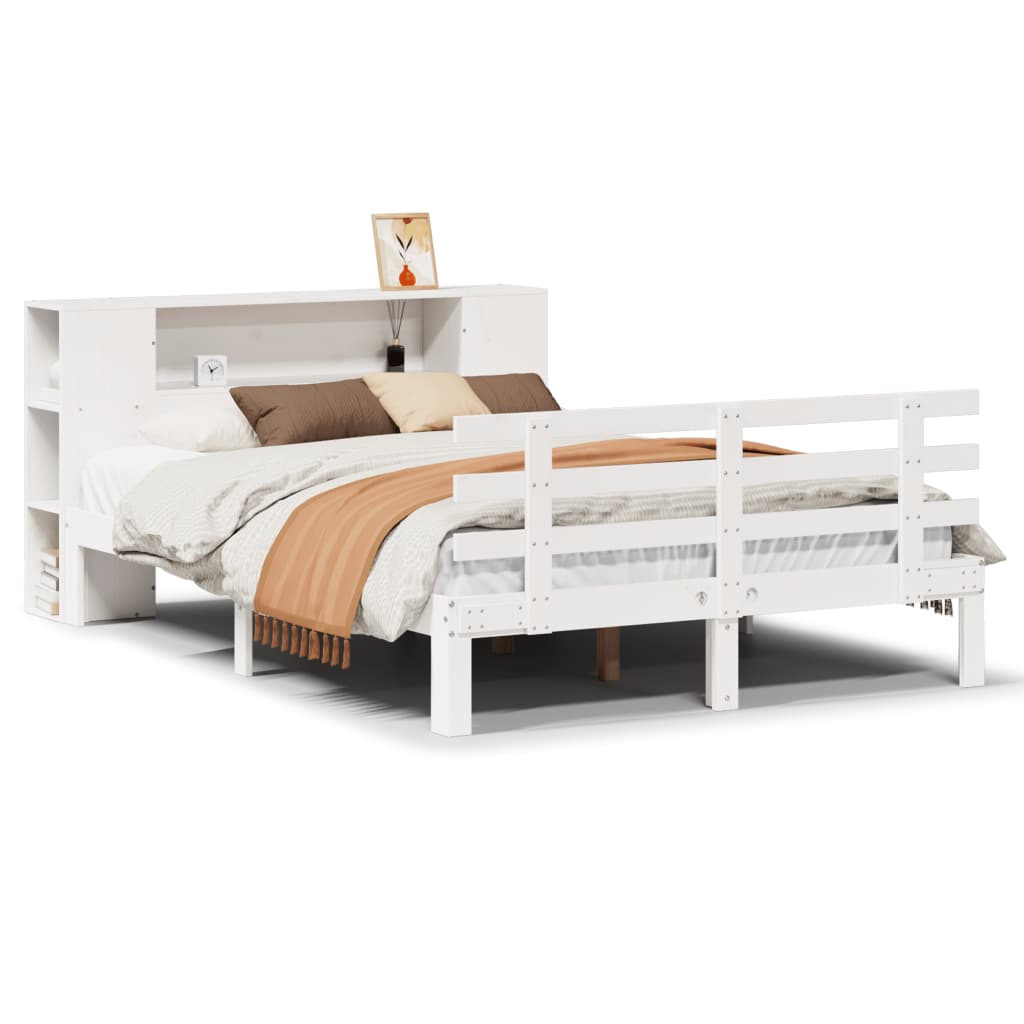 Bookcase Bed without Mattress White 160x200cm Solid Wood Pine