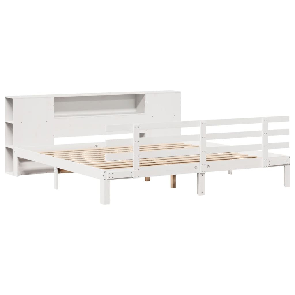Bookcase Bed without Mattress White 180x200 cm Super King Solid Wood Pine