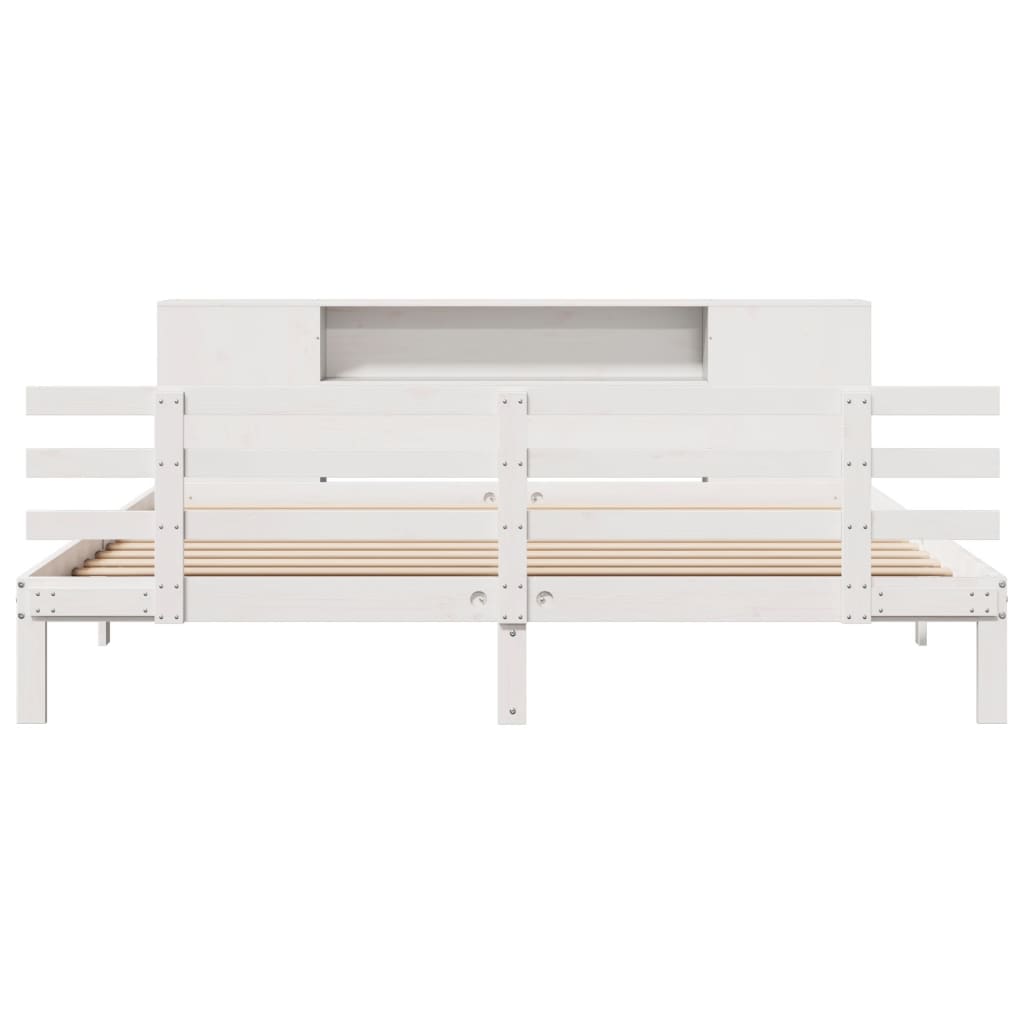 Bookcase Bed without Mattress White 180x200 cm Super King Solid Wood Pine