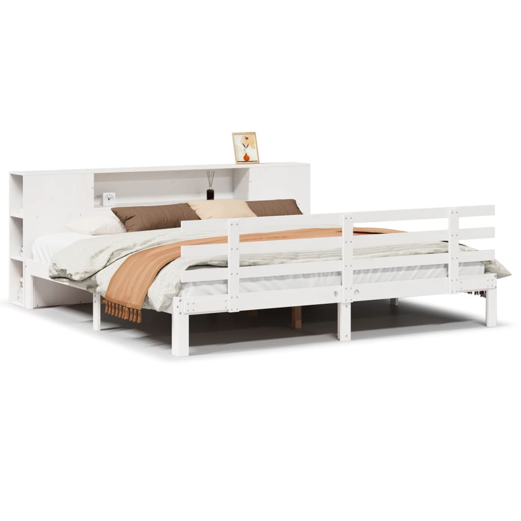 Bookcase Bed without Mattress White 200x200cm Solid Wood Pine