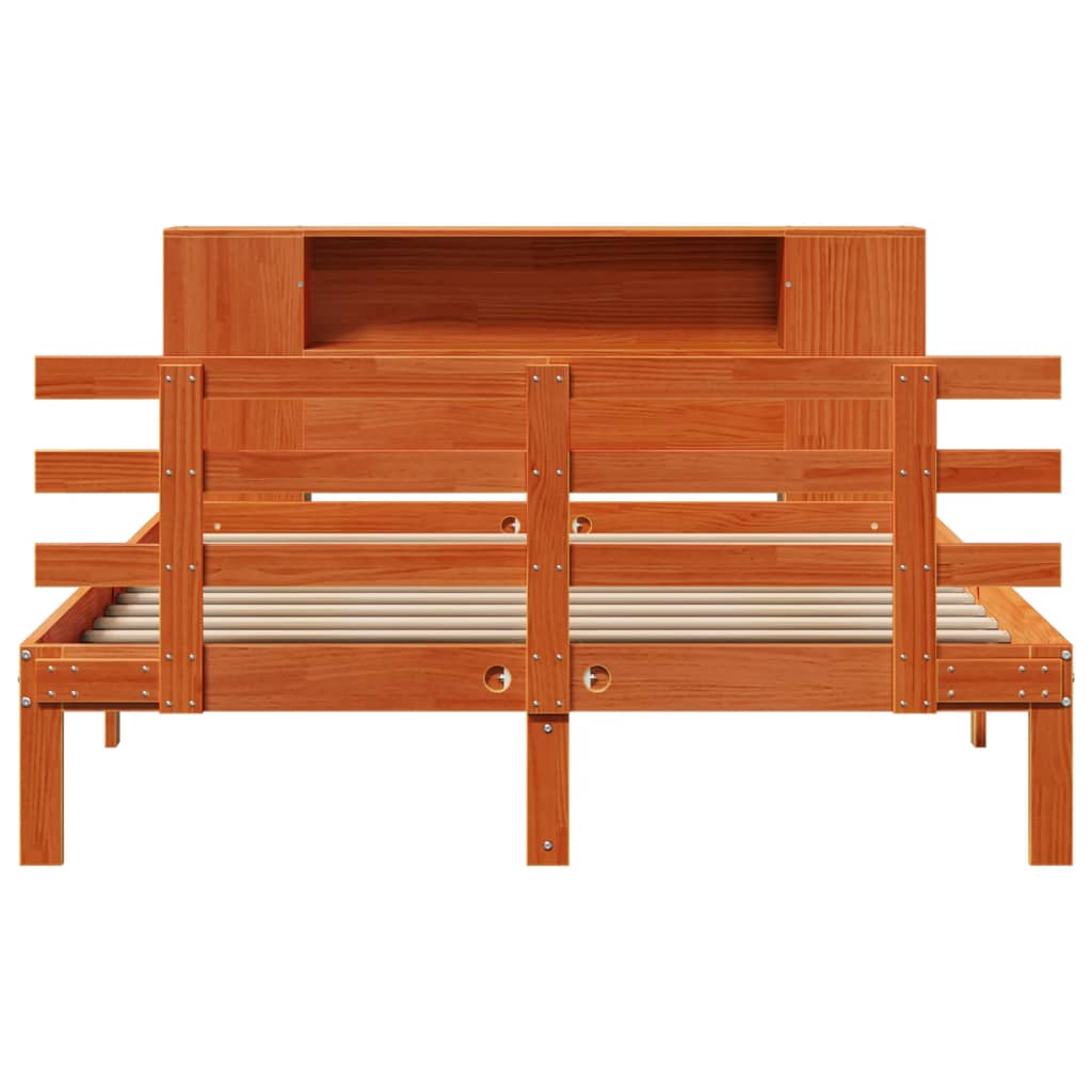 Bookcase Bed without Mattress Wax Brown 150x200 cm King Size Solid Wood Pine