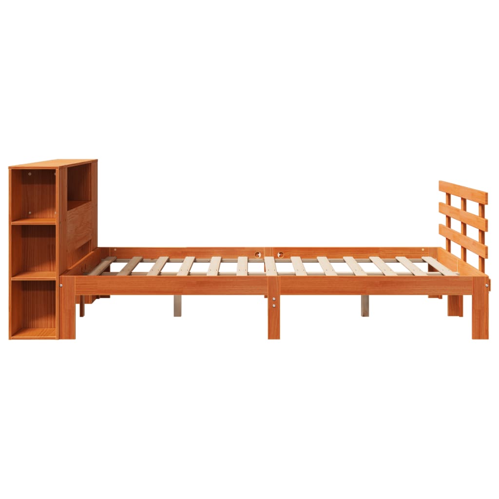 Bookcase Bed without Mattress Wax Brown 150x200 cm King Size Solid Wood Pine