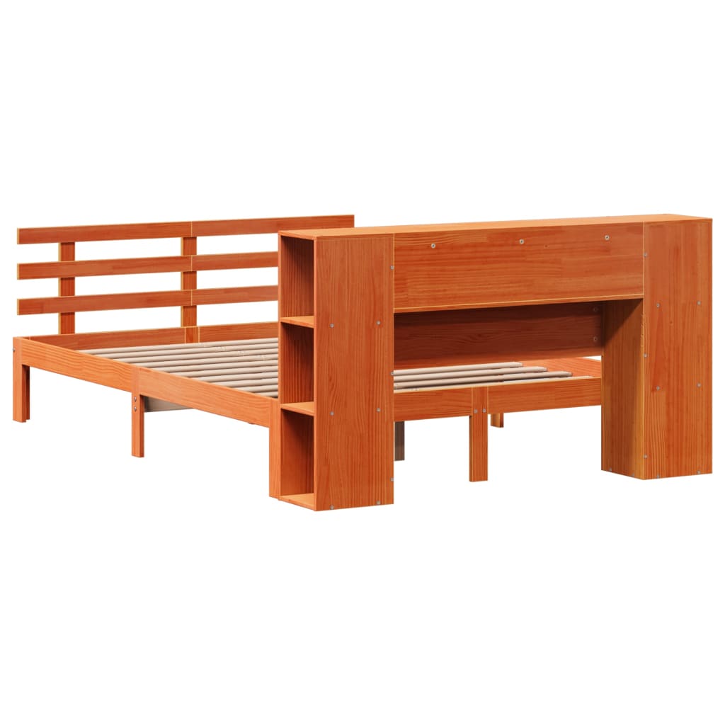 Bookcase Bed without Mattress Wax Brown 150x200 cm King Size Solid Wood Pine