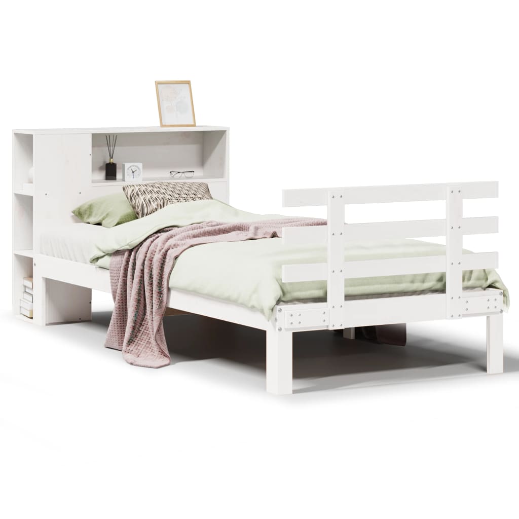 Bookcase Bed without Mattress White 75x190 cm Small Single Solid Wood Pine