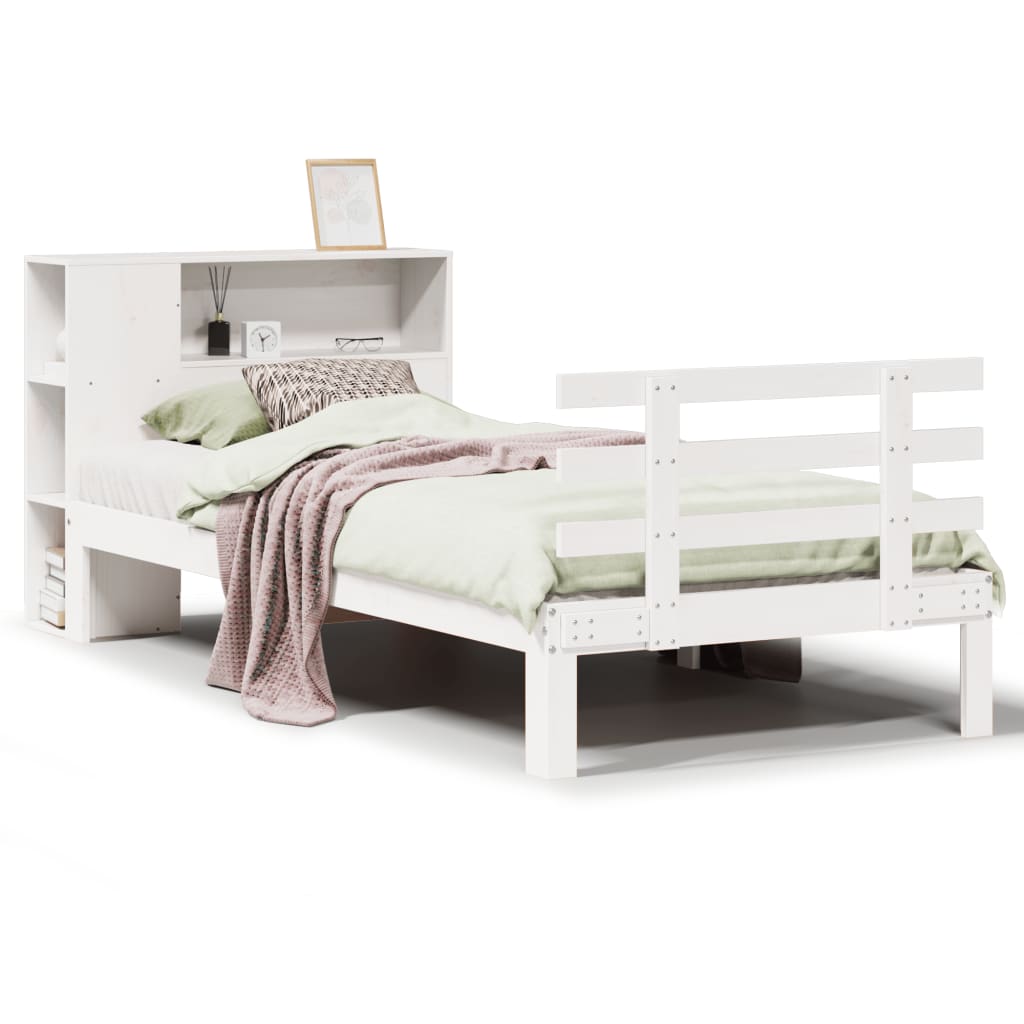 Bookcase Bed without Mattress White 90x190 cm Single Solid Wood Pine