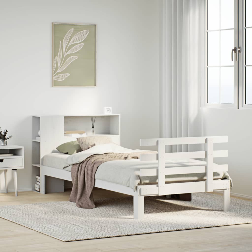 Bookcase Bed without Mattress White 90x190 cm Single Solid Wood Pine