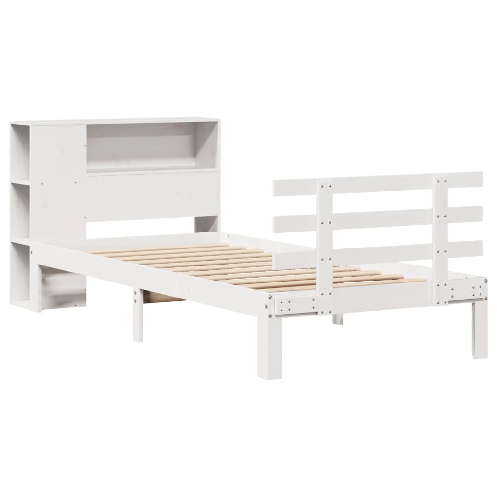 Bookcase Bed without Mattress White 90x200cm Solid Wood Pine