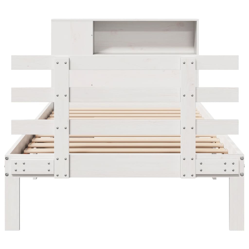 Bookcase Bed without Mattress White 100x200cm Solid Wood Pine