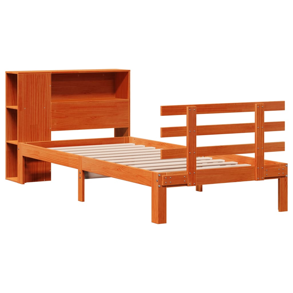 Bookcase Bed without Mattress Wax Brown 100x200cm Solid Wood Pine