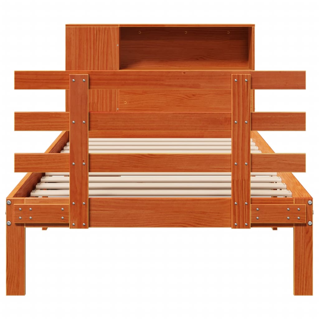 Bookcase Bed without Mattress Wax Brown 100x200cm Solid Wood Pine