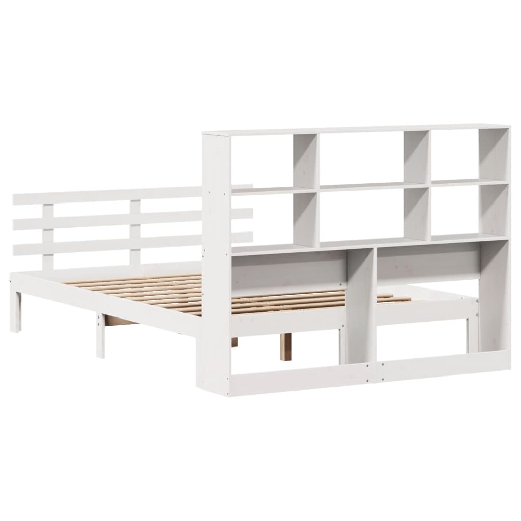 Bookcase Bed without Mattress White 140x200cm Solid Wood Pine