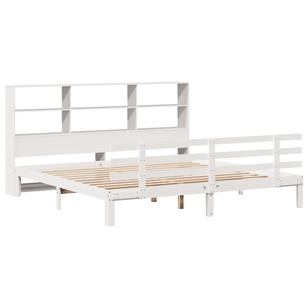Bookcase Bed without Mattress White 180x200 cm Super King Solid Wood Pine
